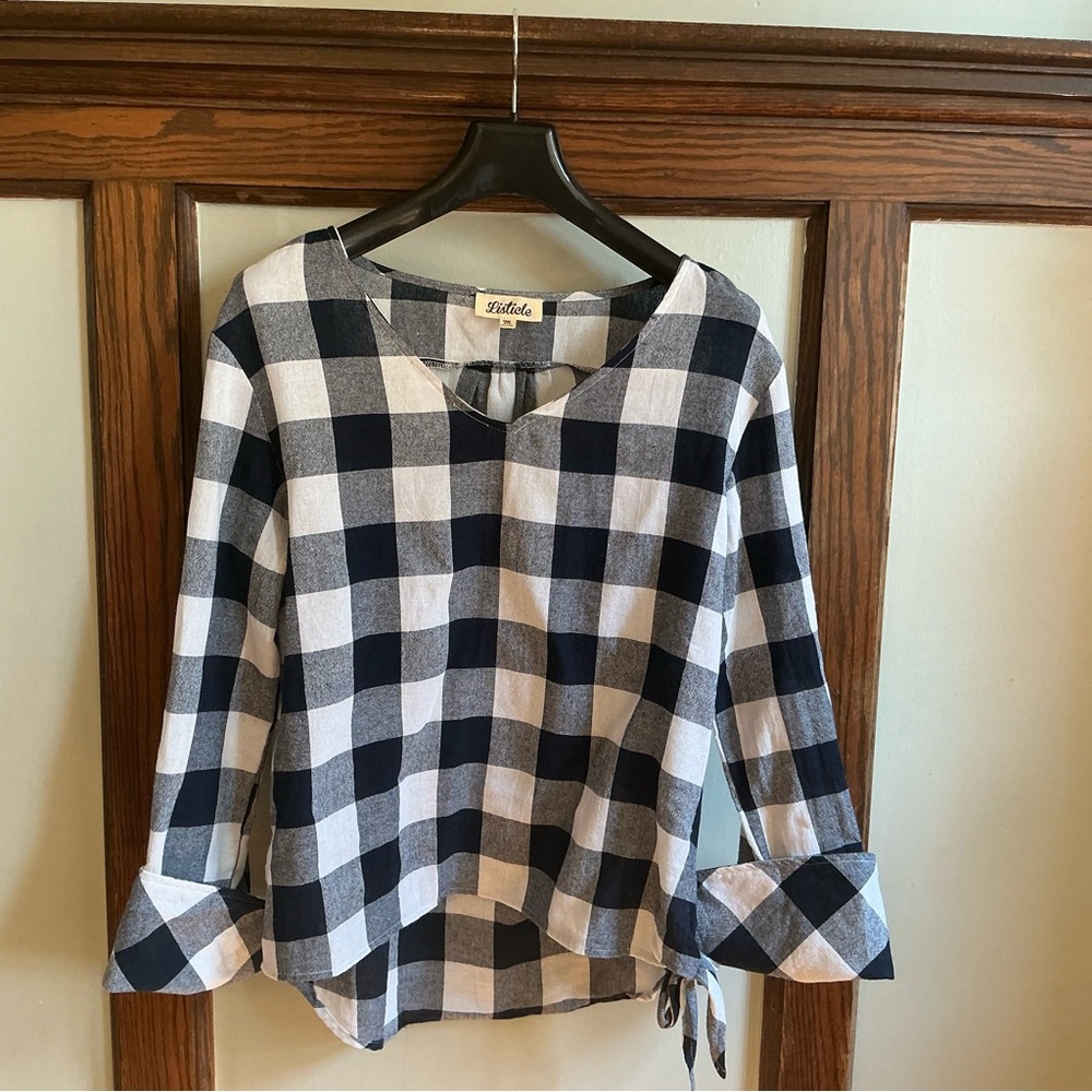Boutique Navy and White Buffalo Plaid Blouse